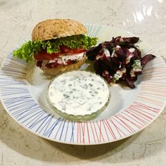 A picture of Super Woman Beet Burger.