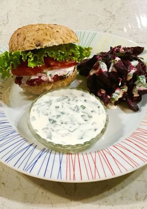 A picture of Super Woman Beet Burger.