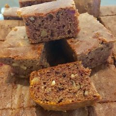 A picture of Eggless sugarfree date and walnut cake.