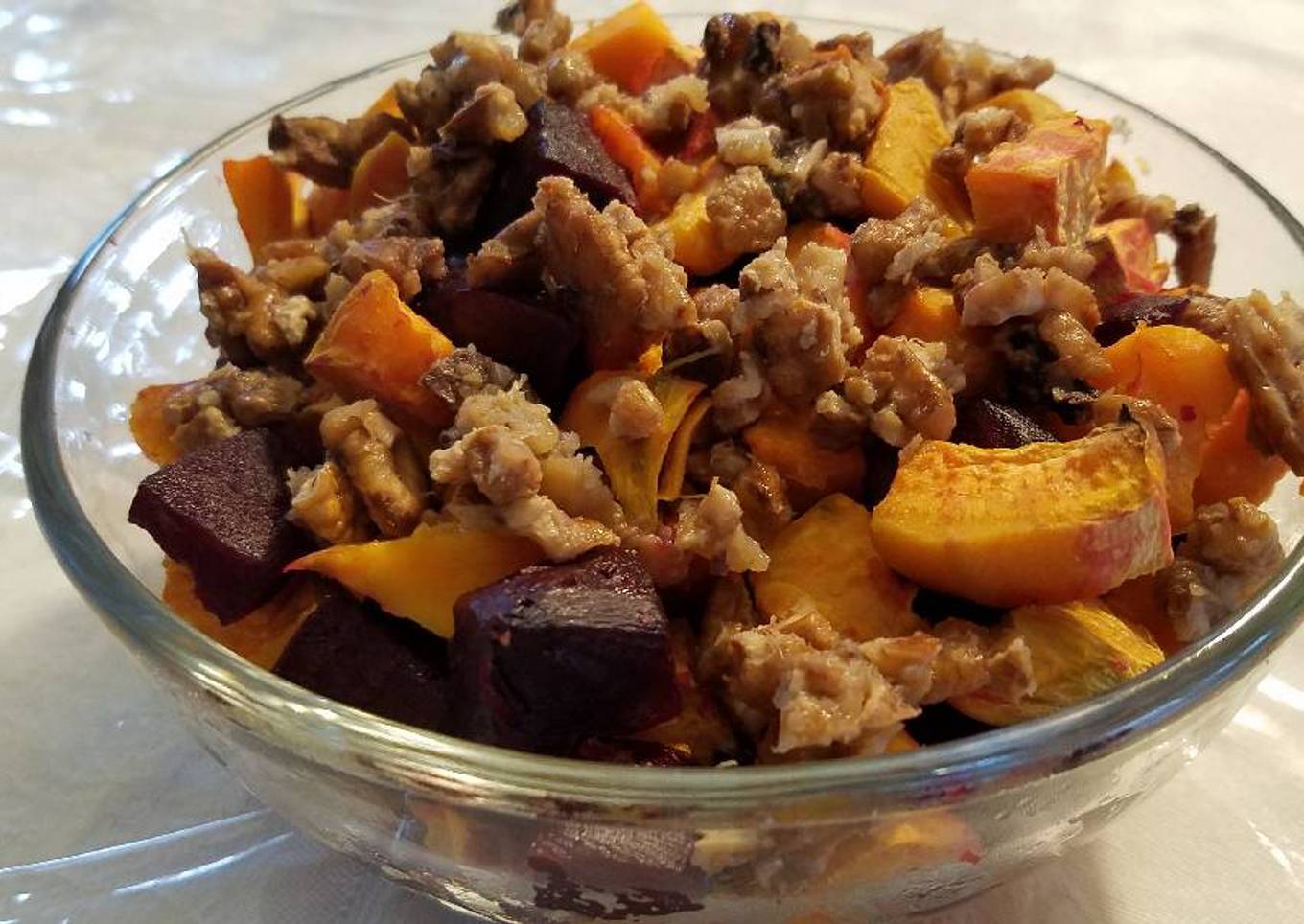 Roasted sweet pot and beet salad