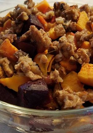 A picture of Roasted sweet pot and beet salad.