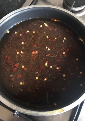 A picture of Tamarind and dry plums chatni (sweet and spices and sour) taste.