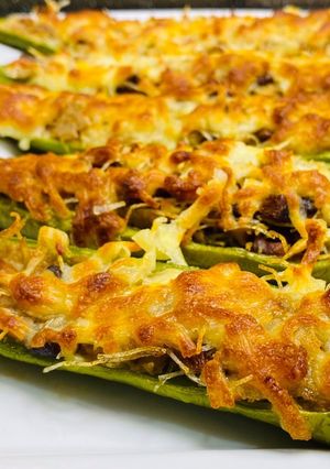 A picture of Cheese-Baked Stuffed Sweet Peppers with Minced Pork from Homegrown Peppers Using Aquaponics.