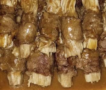 Unique Recipe Enoki mushrooms beef rolls with satay sauce Very Delicious