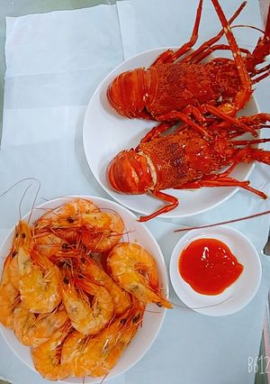 Hình của món Tôm hùm hấp bia sả.