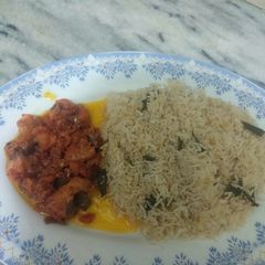 Fish Manchurian with Fried Rice A picture of Fish Manchurian with Fried Rice.