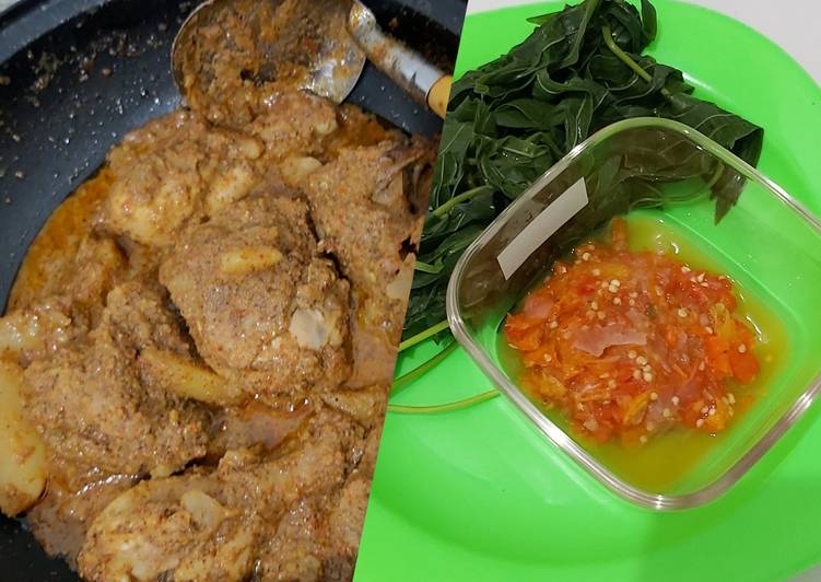 Resep Rendang Ayam + Daun singkong sambel asem 😬, Lezat