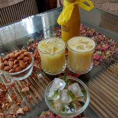 A picture of Badam and kesar sharbat.