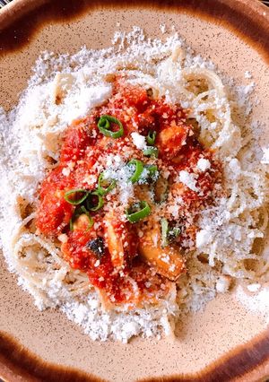 Hình của món Mì Ý (Spaghetti) Thịt Trai Đen Sốt Cà Chua.