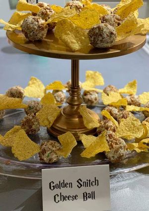 A picture of Golden snitch Cheese balls.