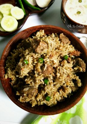 A picture of Spinach and soya rice.