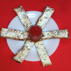 A picture of Cheese spread toast bread fingers.