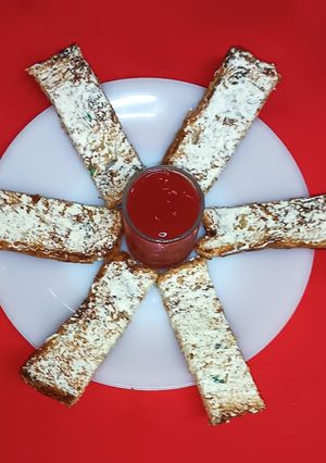 A picture of Cheese spread toast bread fingers.