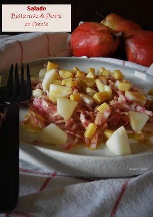 Une photo de Salade de betterave crue, poire et Comté