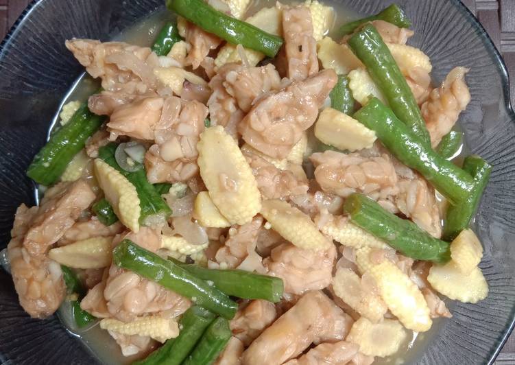 Tumis jagung muda kacang panjang saos tiram