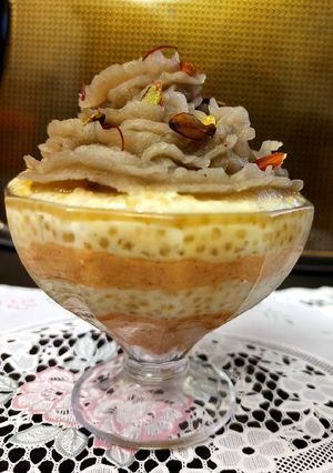 A picture of Layered Sago/Sabudana Puding for Vrat.