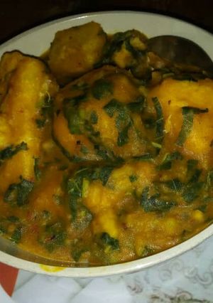 A picture of Porriage yam with vegetable.