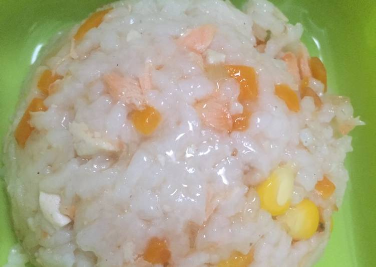 Cara Gampang Membuat Nasi tim kasar salmon jagung, Enak