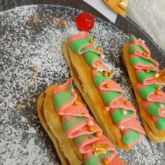 A picture of Chocolate caramel truffle eclairs.