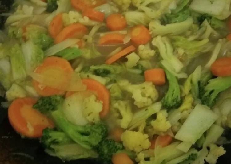 Cara memasak Tumis sehat wortel, brokoli, kembang kol, sawi putih Lezat