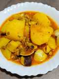 Patatas marineras con carabineros y setas shiitake