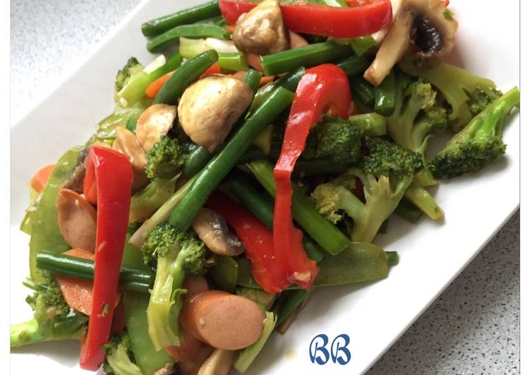 Resep Tumis sayuran brokoli-buncis-jamur (menu sahur/buka puasa) Anti Gagal