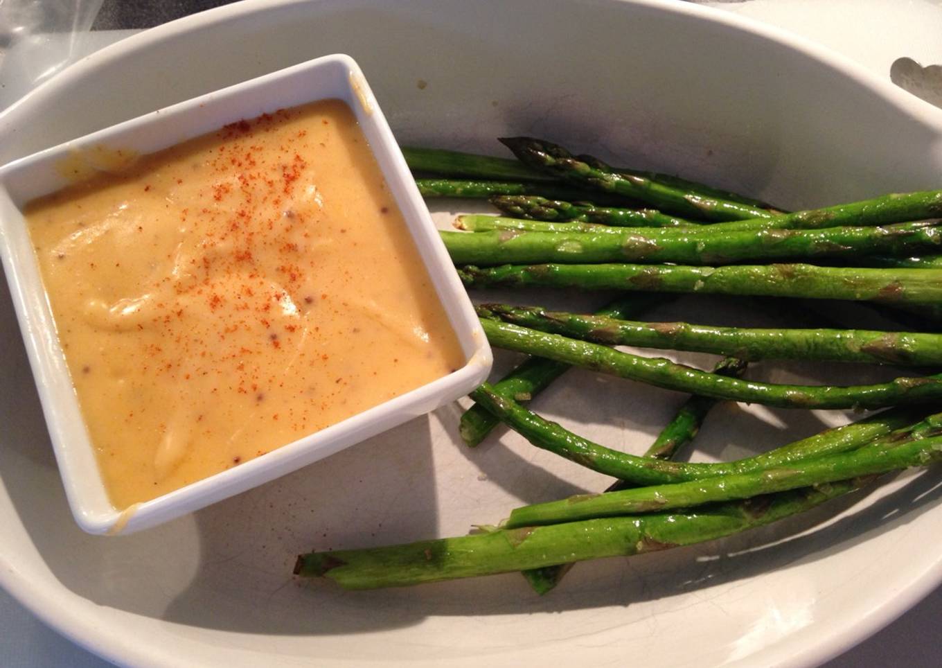 Roasted Asparagus with Smoky Rarebit Dip