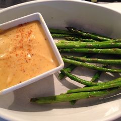 A picture of Roasted Asparagus with Smoky Rarebit Dip.