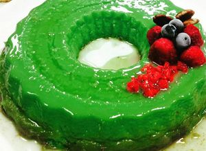 Una foto de Flan de pistacho
