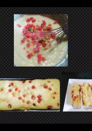 A picture of Walnut tutti frutti eggless cake.
