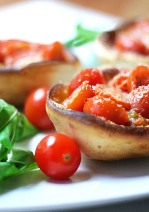 A picture of Parmesan Bread Bowls with Roasted Cherry Tomatoes.