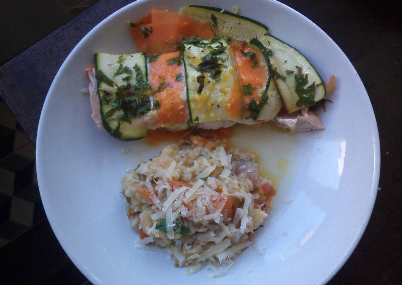 Salmon bake & Roasted tomatoes risotto