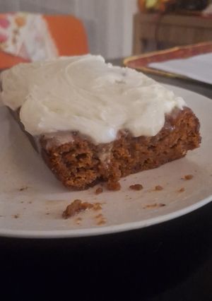 A picture of Carrot Cake with Cream Cheese Icing.
