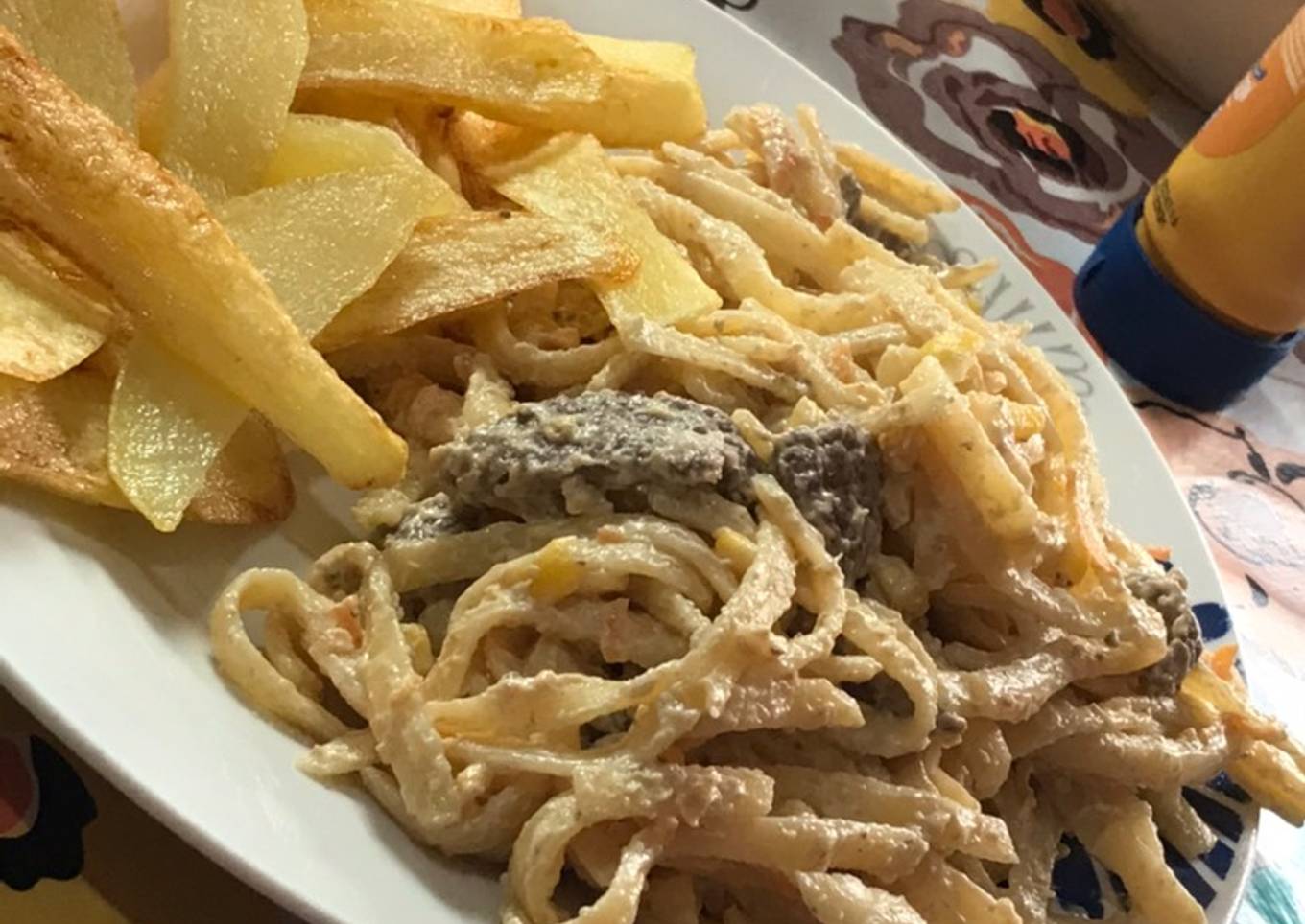 Fideos con salsa blanca 😍