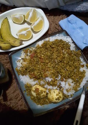 A picture of #theme challengeRice and split green grams with egg.