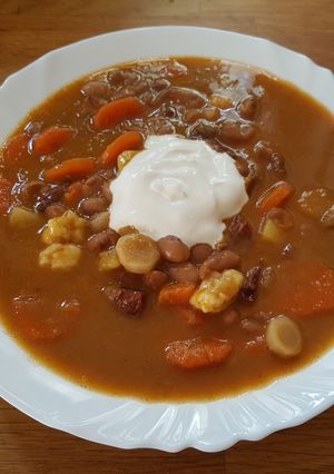 Bableves füstölt oldalassal recept fotója