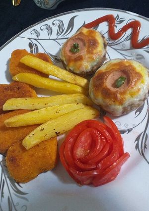 عکسی از دستور قارچ شکم پر و ناگت مرغ