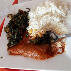 White rice and vegetable A picture of White rice and vegetable.