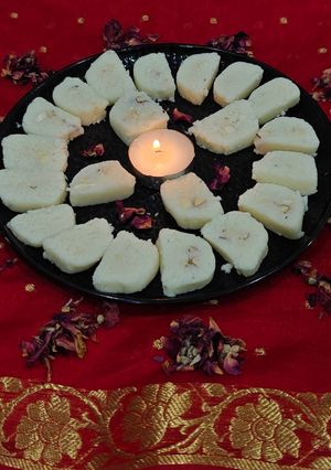 A picture of Fireless Coconut Stuffed Burfi.