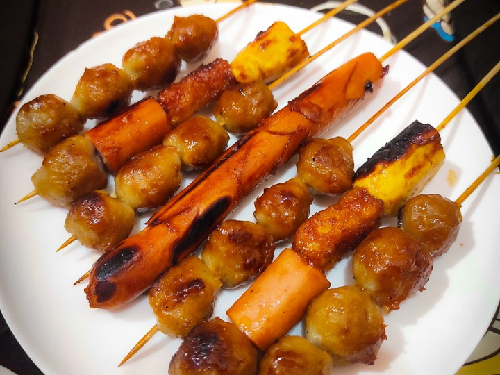 Resep 328. Sate Sosis Bakso Bakar (BBQ Ekonomis), Lezat Sekali