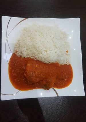 A picture of Rice and stew.