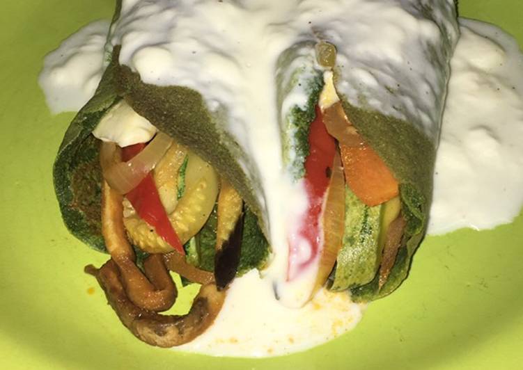 Crepps de espinaca rellenos de vegetales 🌯