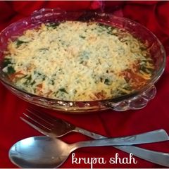 A picture of Tri coloured vegetable au gratin.