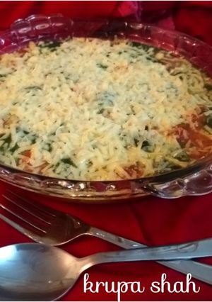 A picture of Tri coloured vegetable au gratin.
