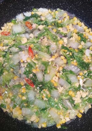 Foto resep Tumis Sawi Putih Jagung Telur