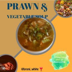 A picture of Prawn and vegetable soup.