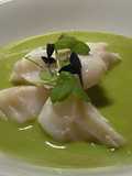 Anise steamed cod with lemongrass and pea purée