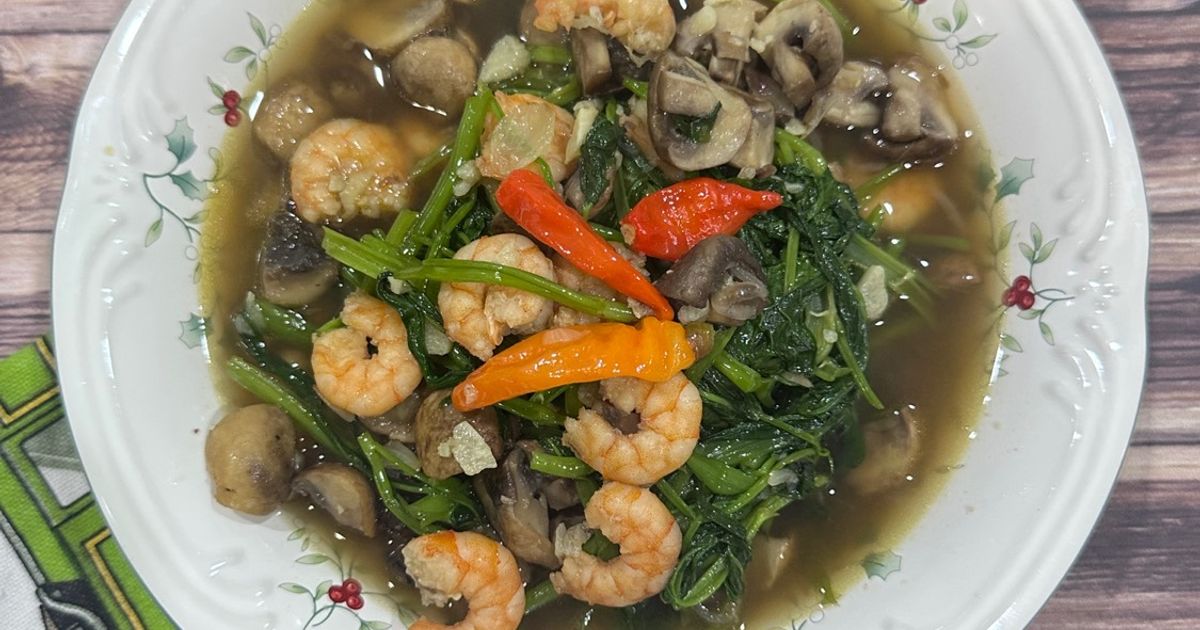 Cah Kangkung Udang Jamur Kancing