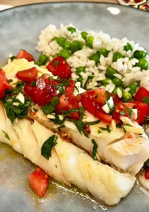 Une photo de Dos de cabillaud et sa sauce vierge