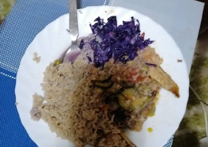 #themchallengPilau, purple cabbage and kienyenji chicken